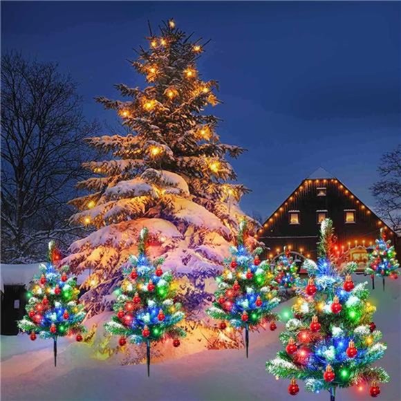 4 Packs Solar White Christmas Tree Outdoor, Waterproof 80 LED Lights - Picture 6 of 7